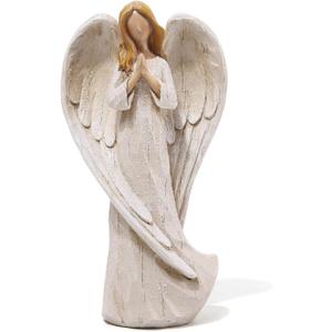 Hodao Praying Angel Figurine Resin Guardian Angel Statue for Home Decor, Elegant White Blessing Sculpture for Shelf Table Mantel, Keepsake Gift for Mom, Women and Family