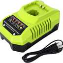 Charger Compatible with Ryobi 18 Volt Batteries Lithium ion P100 P102 P103 P104 P105 P107 P108 P109 P119 P122 (Green)