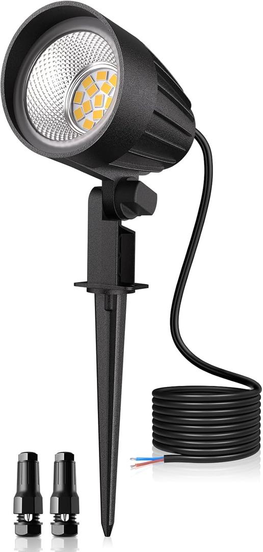 MEIKEE 7W Low Voltage Landscape Lighting with Connectors, 2700K Warm White Landscape Lighting, IP66 Waterproof Outdoor Spotlights for Garden, Driveway, Yard, Lawn(1 Pack)