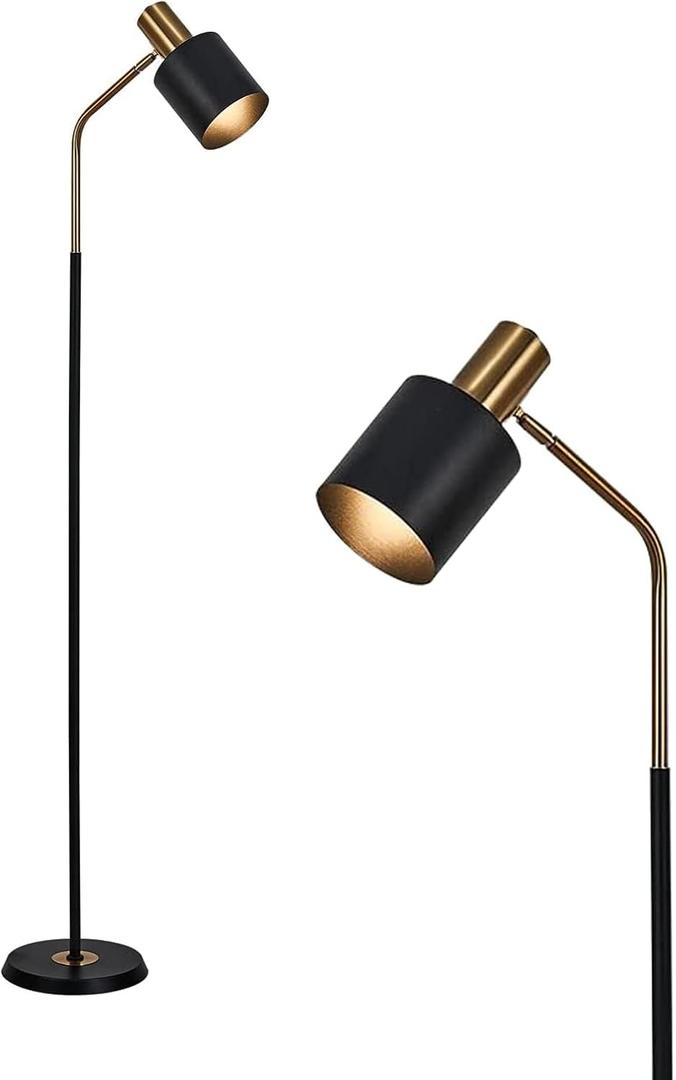 O'NEELDY Modern Industrial Floor Lamp 65" Black Standing Lamp, Black and Gold with 360 Adjustable Lampshade, 12W E26 Bulb Included, Floor Lamp for Living Room, Bedroom, Office
