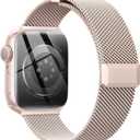 EPULY Compatible with Apple Watch Band 38mm 40mm 41mm 42mm(Series 10),Stainless Steel Mesh Loop Magnetic Clasp Bands for iWatch Series SE 9 8 7 6 5 4 Women Men-42/41/40/38mm Rose Gold