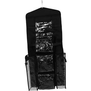 Hanging Gift Wrap Organizer Bag Multi-Pocket Storage for Wrapping Paper Ribbons and Bows Easy Installation Over Door Design Black Material