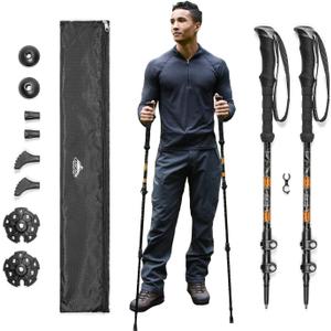 Cascade Mountain Tech Lightweight Aircraft-Grade Aluminum Trekking Poles with Extended Down Grip Plus Tip Kit (Orange (EVA Grip))