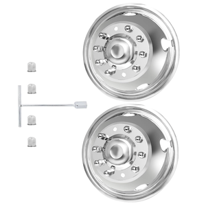 hightall 2Pcs Front Wheel 19.5 Wheel Simulators, 19.5" 10 Lug Stainless Steel Hubcaps,Polished Surface,Bolts On Wheel Cover Set Compatible with Ford 2005-2025 F450/F550