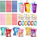 24 Pcs Summer Teacher Gifts Bulk, End of Year Teacher Appreciation Cups 24 oz Plastic Tumblers with Lid and Straw Turkish Beach Towels Thank You Tags and Ribbons, 6 Sets