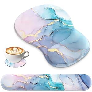 AKIT Ergonomic Mouse Pad with Wrist Rest for Computer Keyboard, Marble Keyboard Mouse Pad with Valley Design Wrist Support Soft Memory Foam Wrist Pad Mousepad Gaming Wrist Pad for Office Work Desk