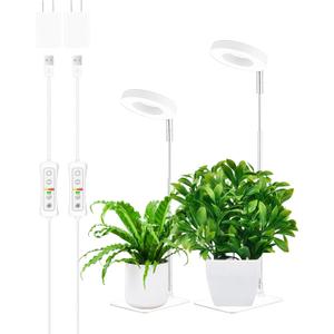 yadoker Halo Plant Grow Light, LED Growing Light Full Spectrum for Indoor Plants,Height Adjustable, Automatic Timer, 5V Low Safe Voltage,Idea for Small Plants (2 Pack, White)