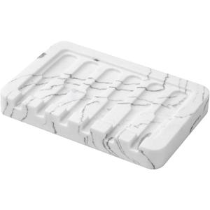 2 x Resin Soap Dish Bathroom,Self Draining Marble Look Soap Holder for Shower,Soap Tray for Kitchen,Sink(Marble White)