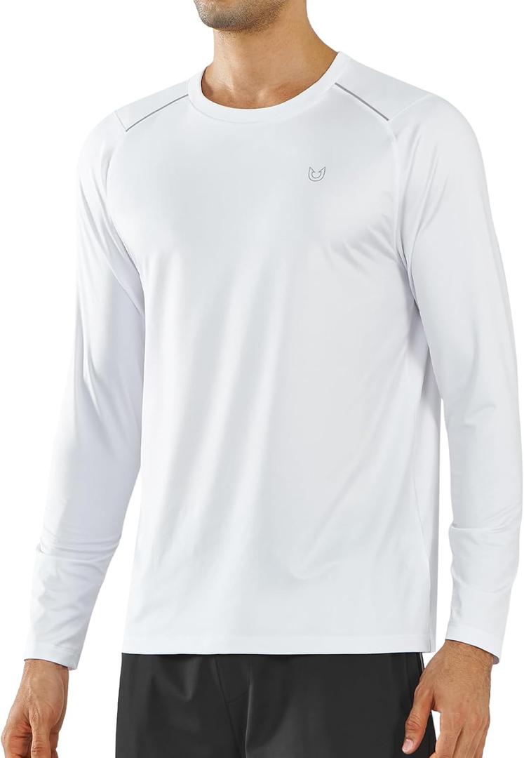 NORTHYARD Men's Long Sleeve Running Shirts Quick Dry Athletic Workout Gym Sun Protection UPF 50+ Shirt Hiking Swim Rash Guard (Large, White)