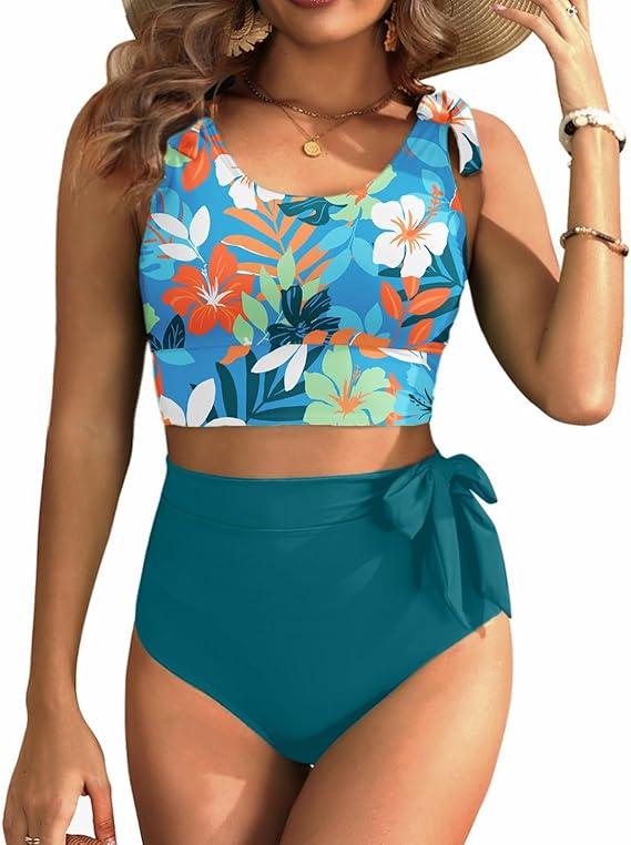Two Piece High Waisted Swimsuits - Women Tummy Control Bikini Modest Bathing Suit 2PC 2025 (Large, Black)
