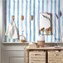 Blue Striped Peel and Stick Wallpaper Removable Self-Adhesive Vinyl Wrap Waterproof Coastal Contact Paper Roll Vintage Boho Decor for Countertops Living Room Bedroom Cabinets 17.7x393.7