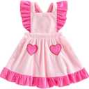 Toddler Baby Girl Valentines Day Outfit Ruffle Sleeveless Heart Plush Suspender Dress Backless Playwear (Rose Red, 12-18 Months)