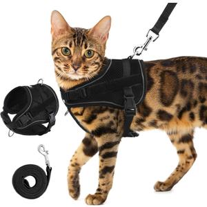 PUPTECK Cat Harness and Leash Set Escape Proof, Adjustable Reflective Kitten Jacket Easy Control, Pet Vest Harness for Cats Small Dogs Puppies Walking and Travel (Medium, Black)