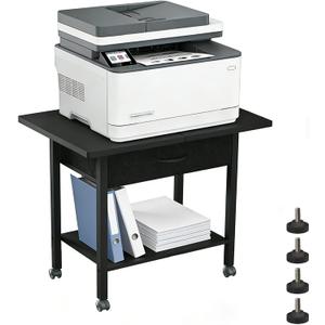 Large 22" x 15" Under Desk Printer Stand, 2-Tier Shelf Printer Table with Storage Fabric Drawer and Wheels, Rolling Cart for Home Office Fits 3D Printer, Scanner (Black)