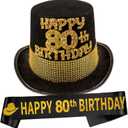 80th Birthday Gifts for Men,80th Birthday Party Hat,80th Birthday Sash for Men,80 Year Old Birthday Hat,80 Birthday Sash,80 Birthday Party Decorations