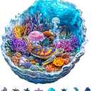 KAAYEE Wooden Puzzles for Adults, Ocean's Embrace Turtle Wooden Jigsaw Puzzle 405 PCS Unique Shape Wood Puzzle Adult, 3D Effect Flat Puzzle Birthday Family Games (XL-17.3 * 17.2in)