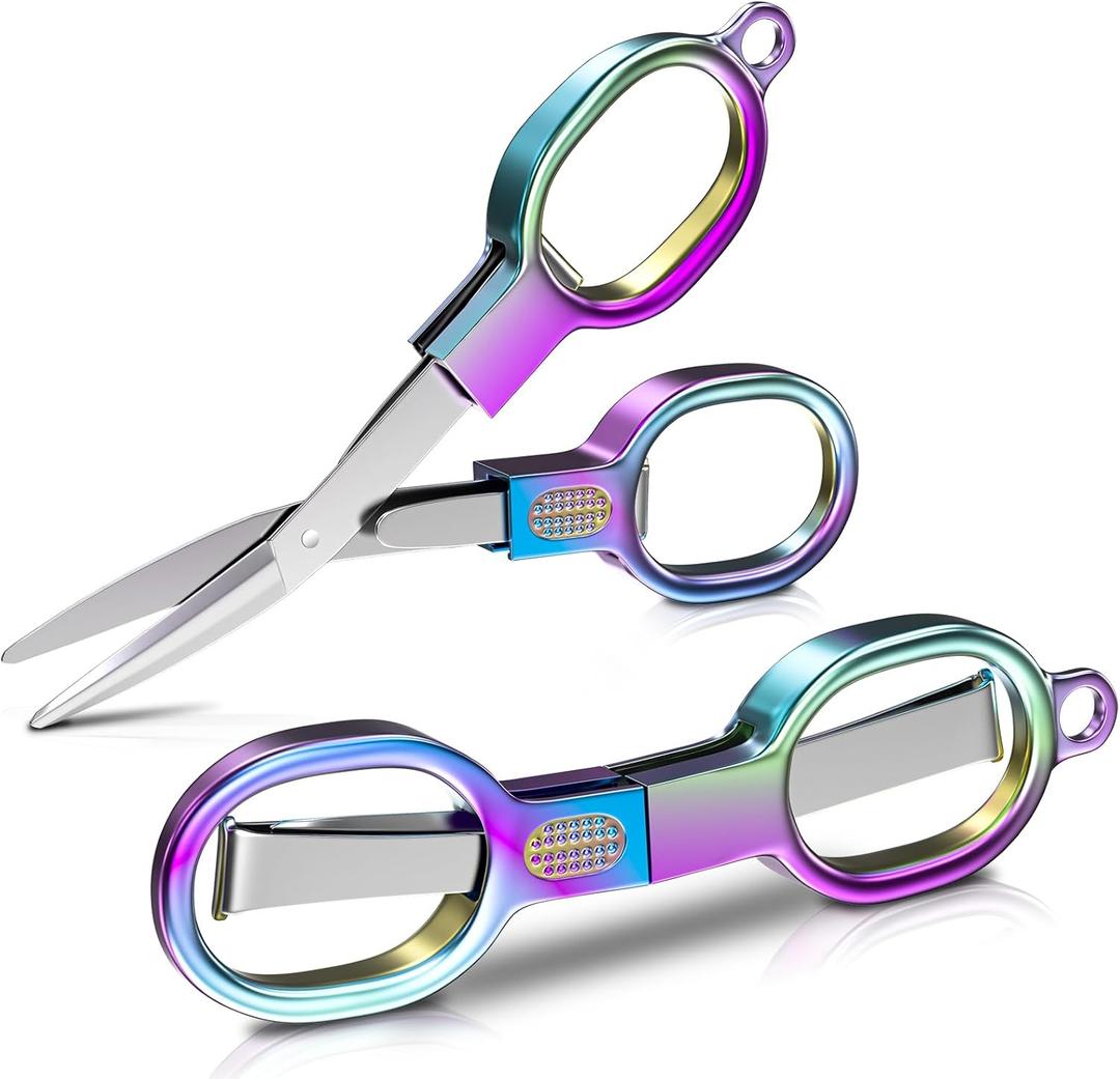 Stainless Steel Mini Folding Scissors - 2 Piece Portable Travel Scissors for Home, Office, Outdoor, Craft Use