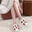 Comfy House Slippers For Women Men, Ladies Fuzzy Bedroom Slippers,indoor Outdoor Memory Foam Shoes (5-6 Women/4.5-5 Men, 1-strawberry)