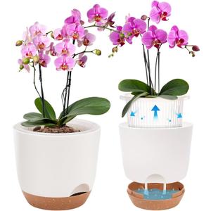5.8 Inch Self Watering Planters for Indoor Plants with Bottom Watering,2Pack Flower Plant Pots for Outdoor with Drainage, Durable Plastic planters Pots(White), 2 Pack, 5.7IN