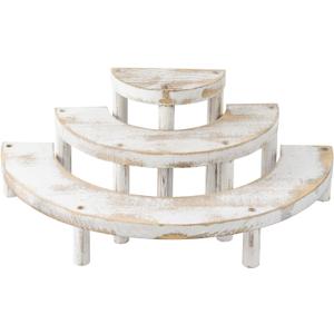 MyGift 3 Tier Wooden Display Riser Stand, Cupcake Stand & Perfume Organizer, Rustic Whitewashed Tiered Display Shelf for Desserts, Nail Polish, Makeup, Plants & Collectibles