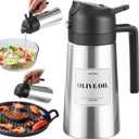 PARACITY Oil Dispenser Bottle with Stainless Steel Shell & Ceramic Sprayed Interior, 2 in 1 Olive Oil Sprayer and Dispenser, Oil Spray Bottle for Cooking, Kitchen, BBQ, Air Fryer, Salad, Baking(Black)
