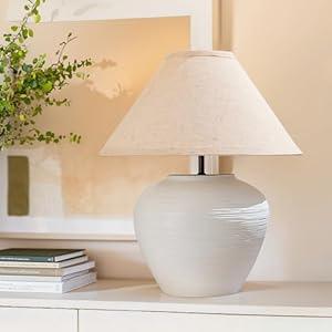 YEPDIN 15.3" White Streak Ceramic Pot Table Lamp, Ceramic Decorative for Home Decor, Bedside Table, Bedroom, Living Room, TL01