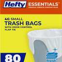 Hefty Essentials Flap Tie 4 Gallon Trash Bags, 80 Count, Small Scented Trash Bags for Bathrooms, Bedrooms, Dorm Rooms, Home Offices, and More, Fresh Linen Scent, White