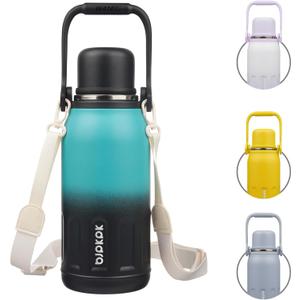 BJPKPK Insulated Thermal Water Bottle with Handle and Lid 40oz Stainless Steel Water Bottles for Cold and Hot Beverages,TealBlack
