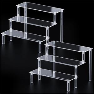 2 Packs Acrylic Display Stand Riser,3 Tier Perfume Organizer Cupcake Stand Acrylic Pop Shelves Holder,Clear Desk Display Shelf for Figure,Trinket,Collectibles,Dessert Tray Stands for Party Decor-7.9in