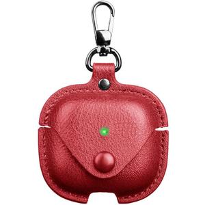 for Airpods 4 Case Leather with Keychain, Stylish Retro Leather Wireless Charging Protective Headphone Case Cover for Apple Airpods 4th Generation 2024 Front LED Visible (Red)