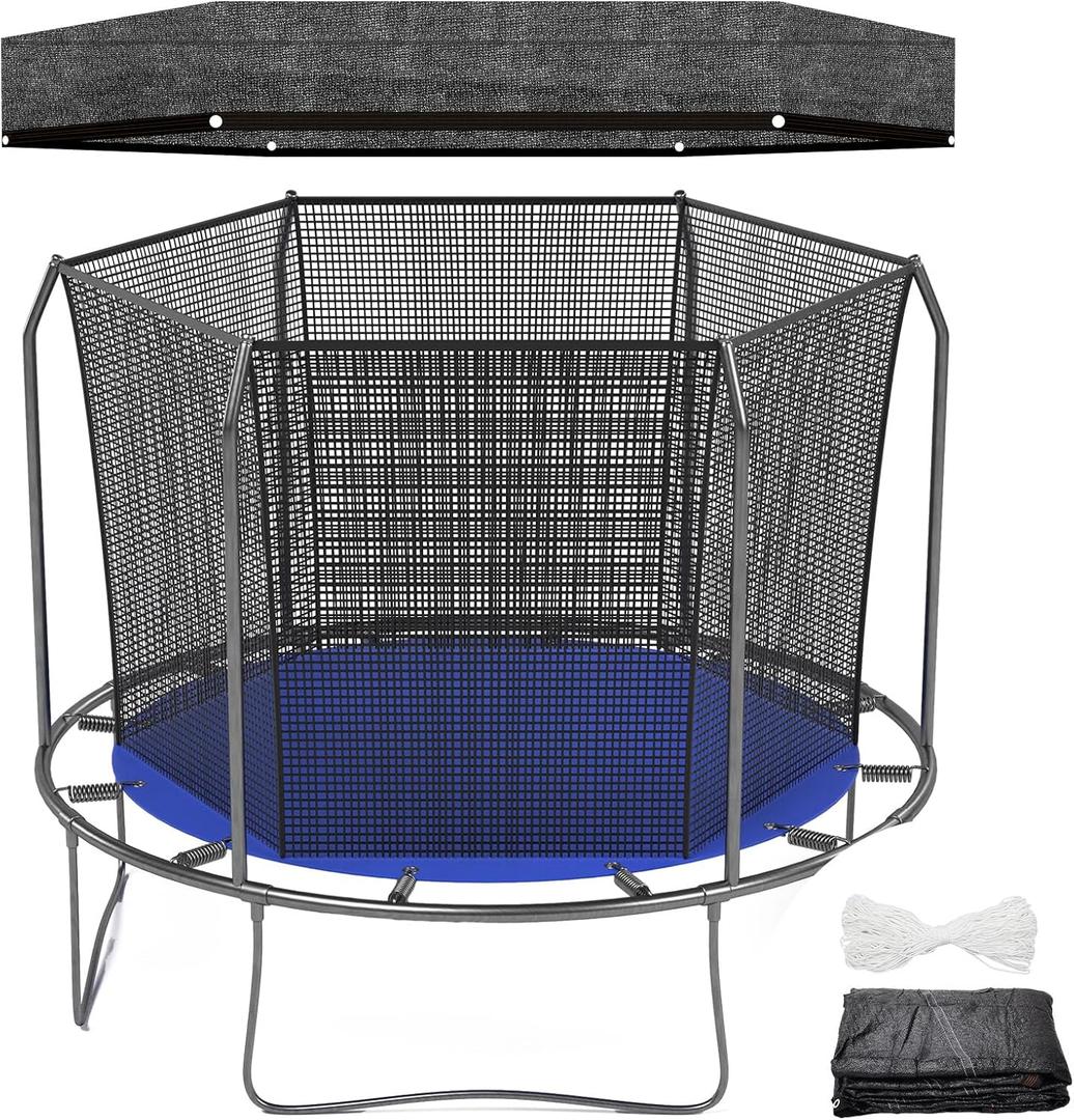 Windyun Trampoline Cover Round 6 Holes Black Sunshade Tent Top Cover Sunblock Shade Cloth for 8ft 10ft 12ft Trampoline with 146ft Cord, Easy to Install for Backyard Playground, Tent Only