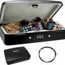 SEPOX® Portable Steel Lock Box with 3ft Cable, 8.1"x5.7" Alloy Travel Safe Case 3-Digit Combo Lock for Cash Passport Jewelry Car Dorm (Black)