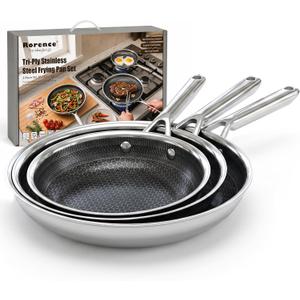 Rorence Non Stick Frying Pan Set, 8/10/12" Tri-Ply Stainless Steel Skillets