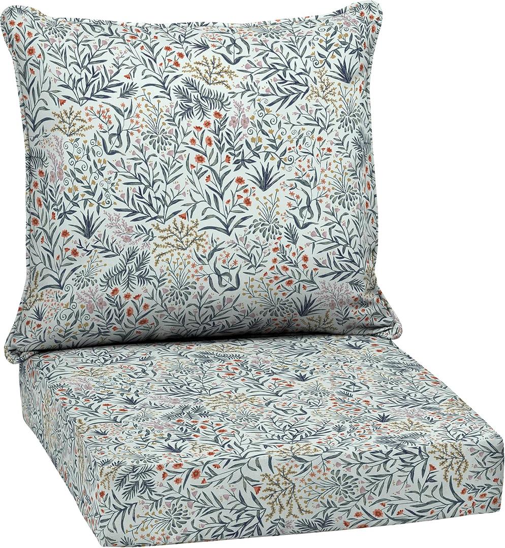 Arden Outdoor Deep Seat Cushion Set, 24 in x 24 in, Weather-Proof, Rain-Proof, Fade Resistant Patio Cushion for Chair, Sofa, and Couch Pistachio Botanical (24" x 24")