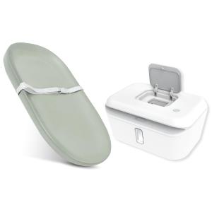 Jool Baby Waterproof Changing Pad (Sage) + Classic Wipe Warmer (White/Gray)