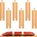 Mototo 6 PCS Wooden Train Track Straight Pieces 6 Inch Wooden Train Track Accessories Wood Railroad Expansion Connector Compatible with Most Wood Railway Set for Girl Boy Birthday Holiday Christmas