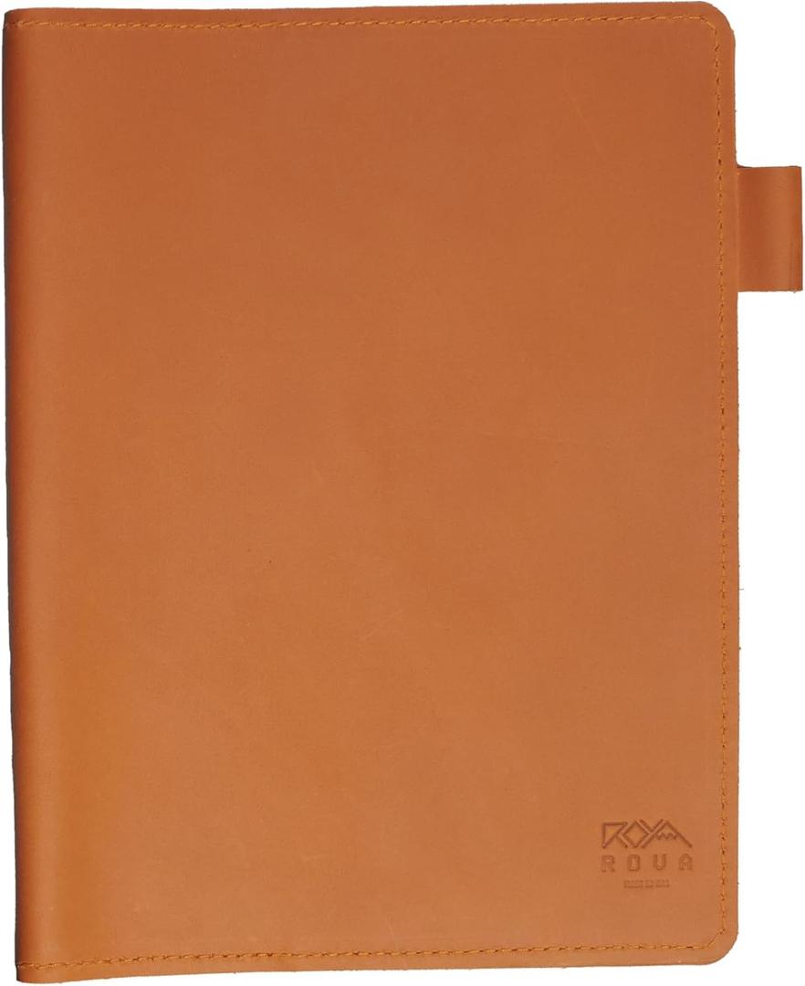 ROVA Full Grain Leather Notebook Journal Cover - Hand Crafted in the USA - Fits Moleskine XL (9.75" x 7.5") - Lay Flat Design with Pen Loop - Whiskey