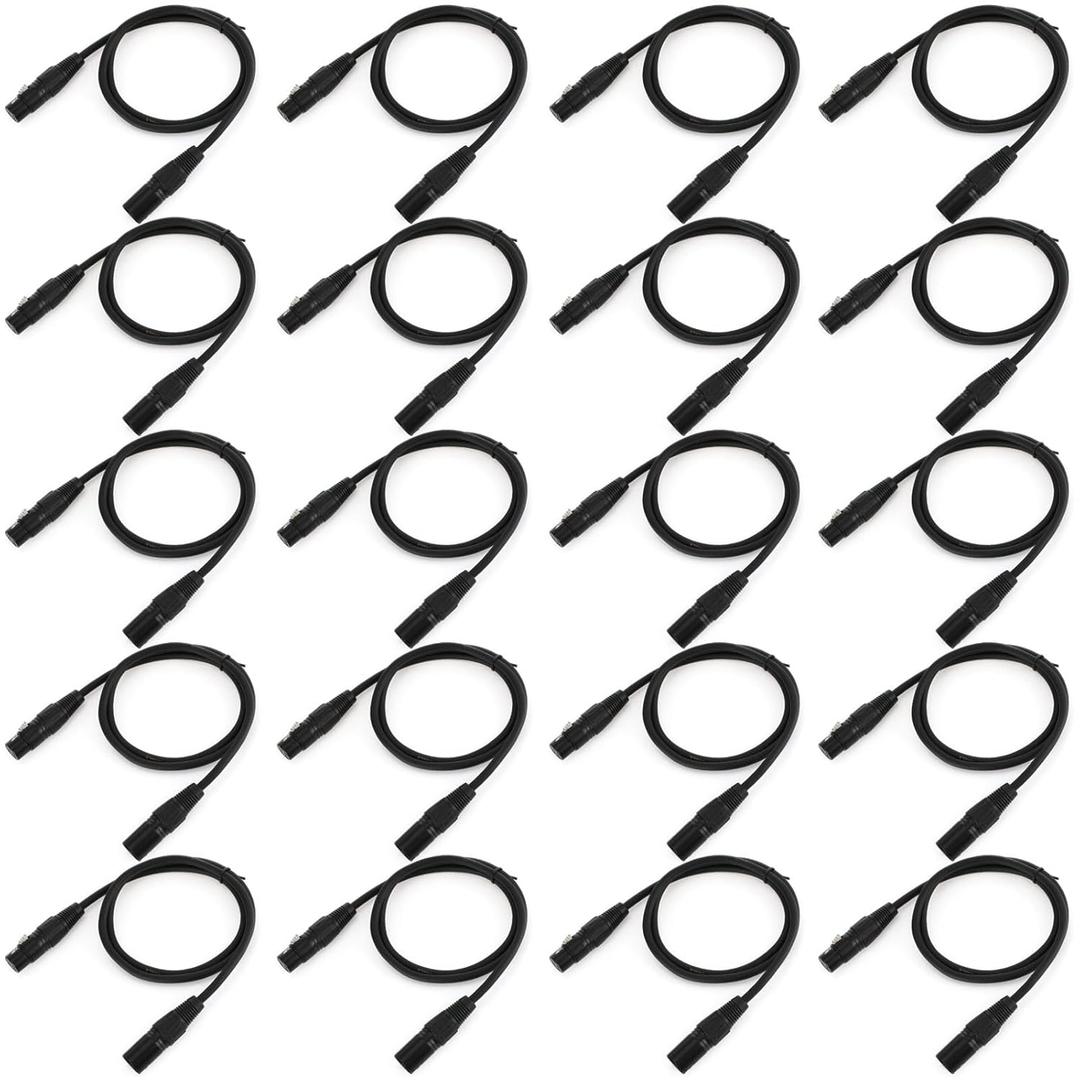 Xuhal 10 Pcs 3.2ft 3 Pin DMX Cable 1 Meter Flexible DMX Signal Cables Wires with Metal Connectors XLR Male to Female Connection for Stage Lighting Spotlight Dj Lights, Black