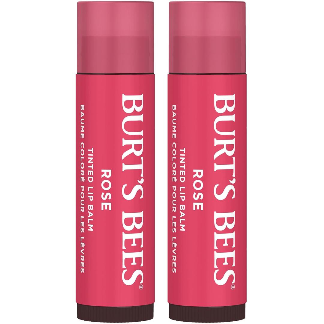 Burt's Bees Lip Tint Balm, Mothers Day Gifts with Long Lasting 2 in 1 Duo Tinted Balm Formula, Color Infused with Deeply Hydrating Shea Butter for a Natural Buildable Finish, Petal Rose (2-Pack)
