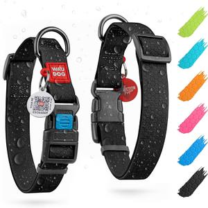 WAUDOG Waterproof Dog Collar - Adjustable Dog Collar for Large Dogs, Small and Medium Dogs - Breakaway Dog Collar Waterproof with Plastic Buckle and QR Dog Tag - Boy & Girl Dog Collars (Black) (9" - 14" Neck * 3/5" Wide (Plastic Buckle))