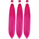 Tinsel Braiding Hair Pre stretched Meganta Pink Braiding Hair for Glitter Braids Festival Braids (30 Inch-Packs of 3, Magenta Mix Tinsel)