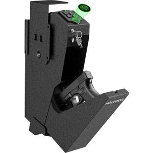 HOLEWOR Safe, Biometric Safe for Handgun Drop Down Pistol Safe Mounted Single Handgun Safe with Fingerprint, Passcode, Key Access for Nightstand, Desk, Bedside