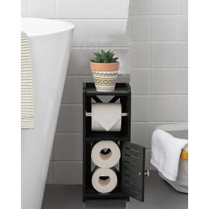 AOJEZOR Toilet Paper Holder Stand: PVC Freestanding Bathroom Cabinet Storage for Apartment Dwellers - Slim Bathroom Storage - Black (15.4 inch H)