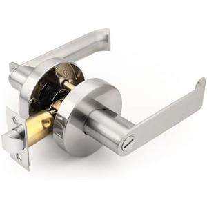Lepushom 1 Pack Satin Nickel Room Door Locks Bedroom, Bathroom Door Handle, Keyless Room Door Lock, Modern and Sturdy, Heavy Duty