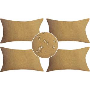 Demetex 12x20 Pillow Covers Outdoor Yellow Lumbar Pillow Cases Waterproof Throw Pillows for Couch Bed Bench Chair, Set of 4, 12 x 20 Inch, Khaki