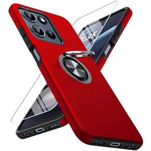 JAME for Motorola Moto G 2025/2026 Case, Moto G Play 2026 Case with Screen Protector, Dual Layer Military Grade Shockproof Cover with Ring Holder Stand Kickstand Protective Phone Cover, Red