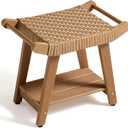 Waterproof Shower Stool for Inside Shower, HDPS Bathroom Bench Seat with Hand Woven Rattan Construction, Soft Comfortable Poly Bath Chair Seat for Spa/Shaving Legs, Weather Resistant/Non-Slip/Handles