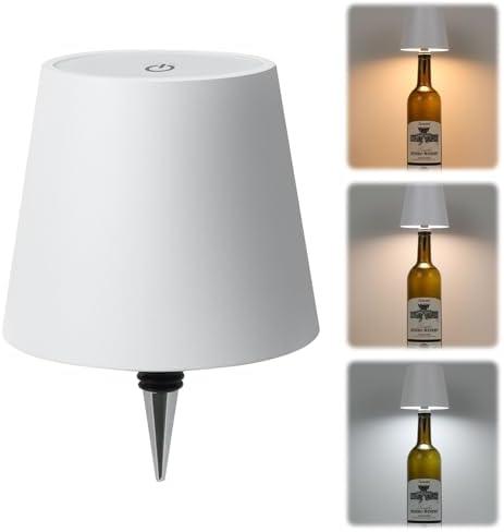TTLYUGN Wireless Bottle Lamp,Wireless Liquor Bottle Lamps Shade for Any Bottle,Rechargeable 3 Color Stepless Dimming LED Lights,Touch Control Desk Kit for bar & Restaurant - White