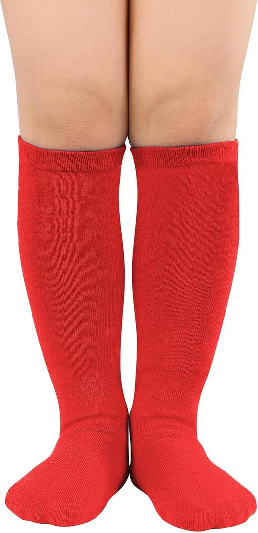 Zando Kids Soccer and Baseball Knee High Socks - Girls Cotton Long Seamless Socks for 3-12 Years (Red)