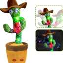 Dancing Cactus, Talking Cactus Toy, Repeats What You Say Electronic Dancing Toy with Lighting Recording Mimicking CactusToy, Electronic Plush Singing Baby Toy for Kids (Cowboy)